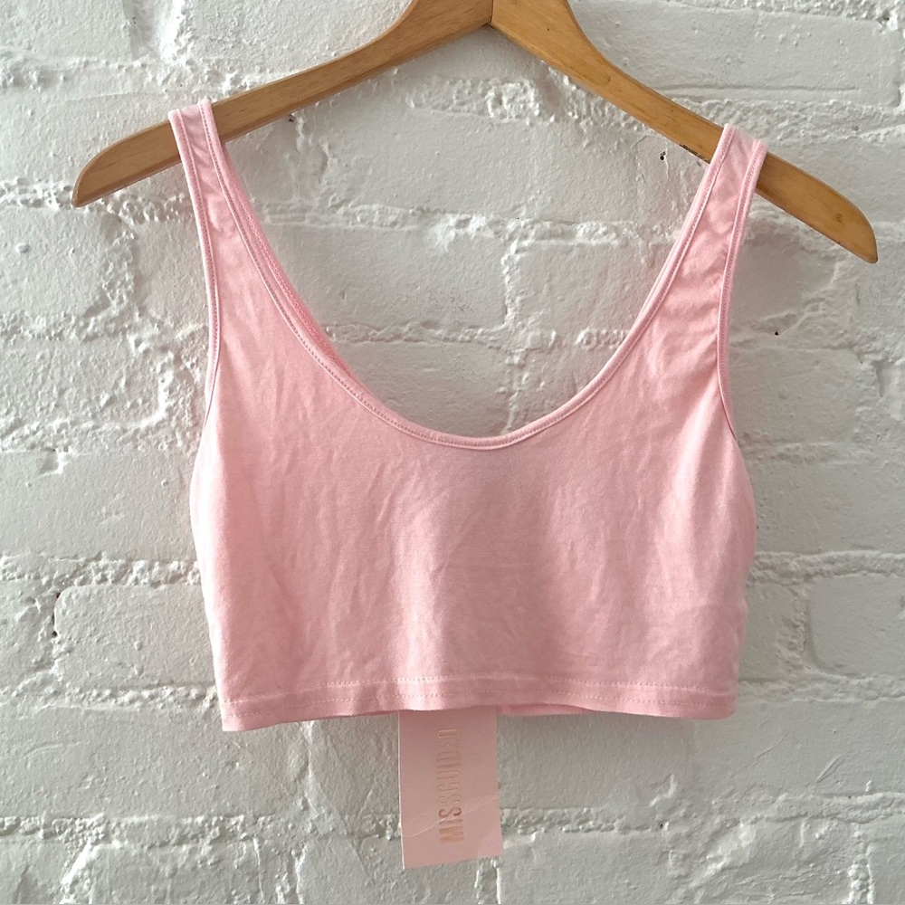 NWT Missguided Pink Cropped Cami Tank Top Sz 2 Festival Coquette Boho